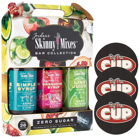 Jordan's Skinny Syrups Sugar Free Bar Collection Trio with By The Cup Coasters