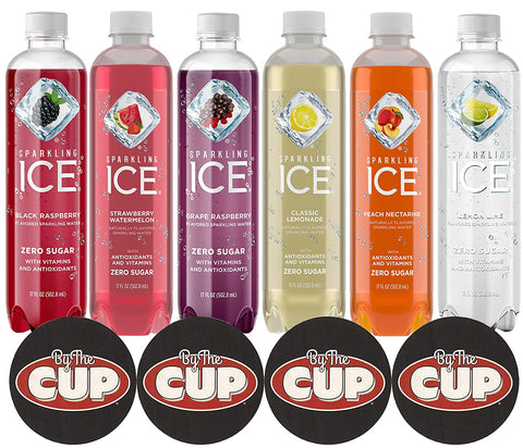 By The Cup Coasters Compatible with Sparkling Ice Variety Pack, 6 Flavor Sparkling Water, 17 oz Bottles (Pack of 6) By The Cup Coasters