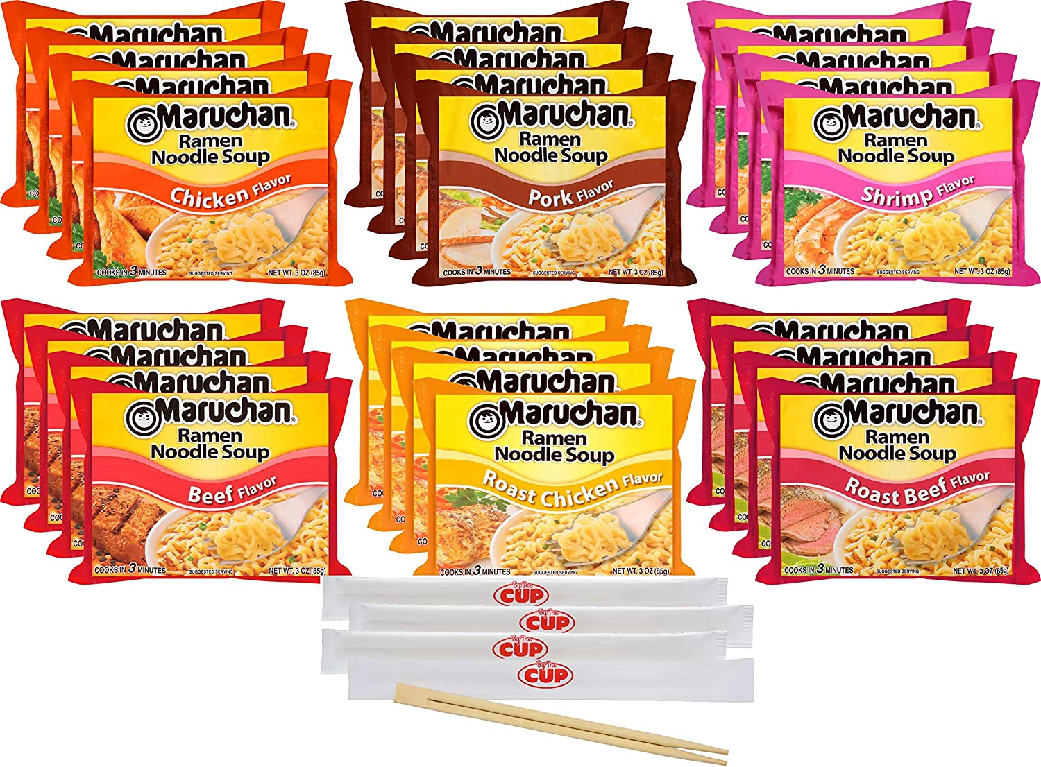 Maruchan Pork Flavor Ramen Noodle Soup 3 Oz 24-Pack, Many types Available