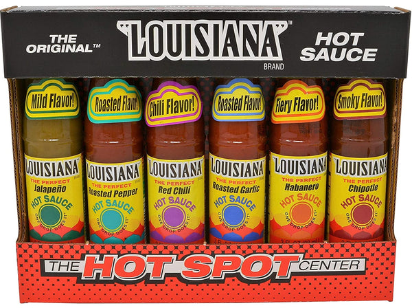 Louisiana Hot Sauce Gift Box 6 Flavor Variety 1 - 3 Ounce Bottle of each with By The Cup Swivel Spoons