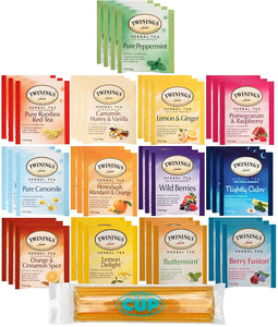 Twinings Herbal Tea Bags - 40 Individually Wrapped Tea Bags, Pure Peppermint, Camomile, Rooibos Red, Honeybush Mandarin Orange, Plus 9 More Flavors - with By The Cup Honey Sticks