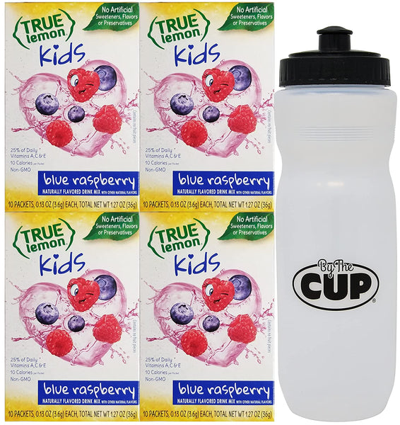 True Lemon Kids Blue Raspberry 10 Count (Pack of 4) with By The Cup Sports Bottle