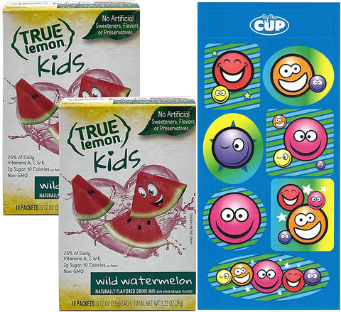True Lemon Kids Wild Watermelon 10 Count (Pack of 2) with By The Cup Stickers