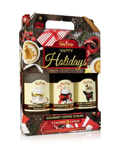 Jordan's Skinny Syrups Happy Holidays Gourmet Coffee Syrup Trio: Peppermint Bark, Christmas Cookie, Salted Caramel Mocha (One bottle of each flavor, 12.7 Oz Each)