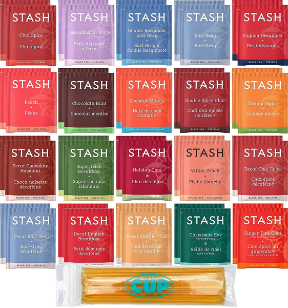 Stash Tea Bag & By The Cup Honey Sticks Variety Sampler Including Black, Decaf, Herbal & Oolong Teas - 40 Ct, 20 Flavor Assortment