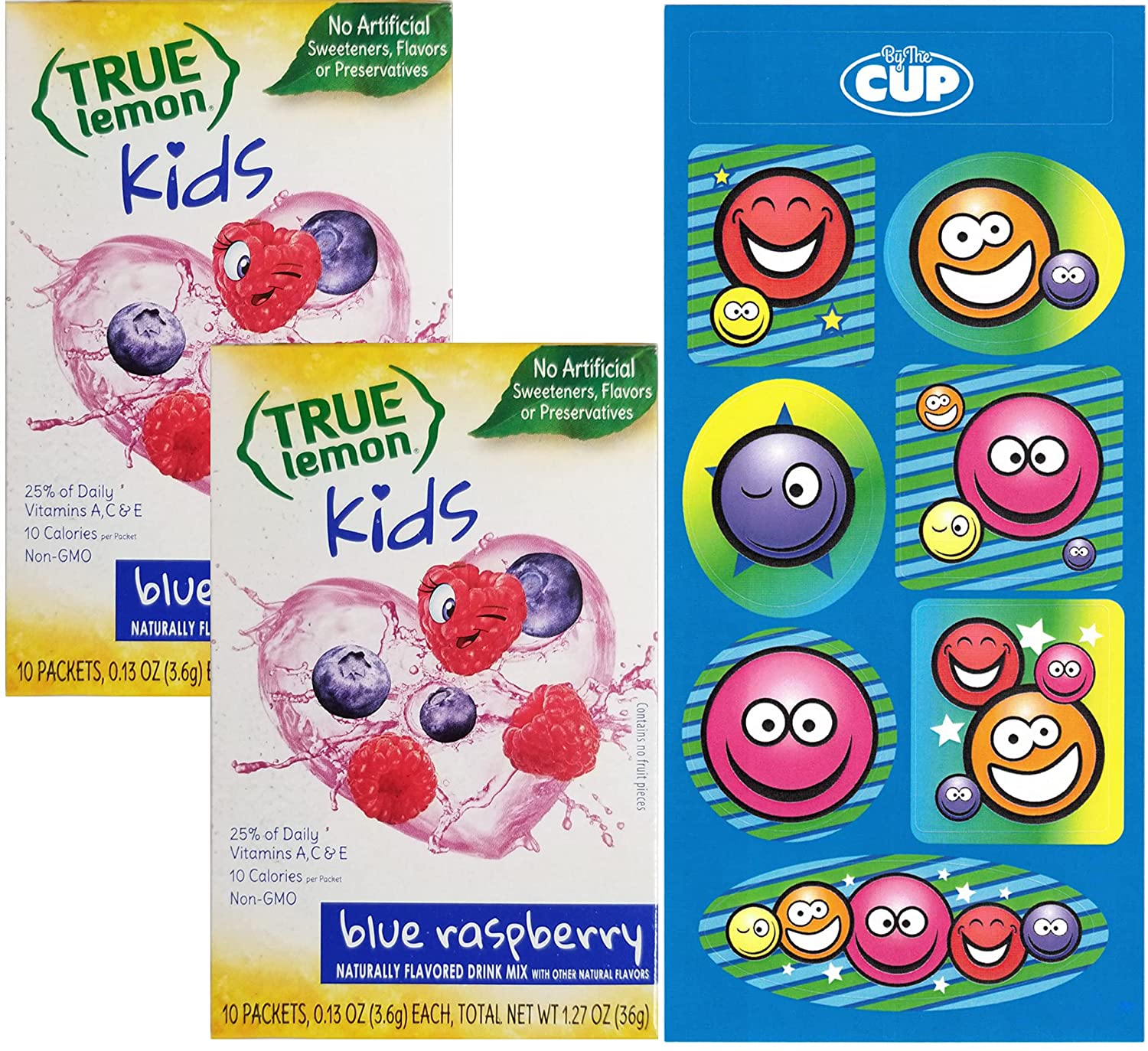 True Lemon Kids Blue Raspberry (Pack of 2) with By The Cup Stickers