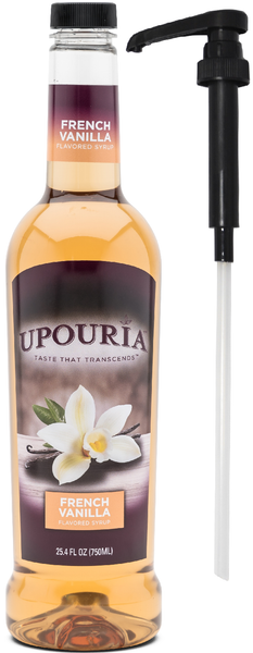 Upouria French Vanilla Naturally Flavored Syrup, 100% Vegan and Gluten-Free, 750ml bottle - Pump included