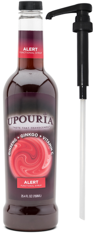 Upouria Alert Functional Syrup 100% Vegan and Gluten-Free, 750 mL Bottle - Coffee Syrup Pump Included