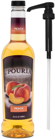 Upouria Peach Flavored Syrup, Great for Iced Teas, Sodas, Lemonades and Cocktails, 100% Vegan, Gluten-Free, Kosher, 750 mL Bottle - Syrup Pump Included