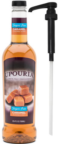 Upouria Sugar Free Caramel Flavored Syrup, 100% Vegan and Gluten-Free, 750 mL Bottle - Coffee Syrup Pump Included